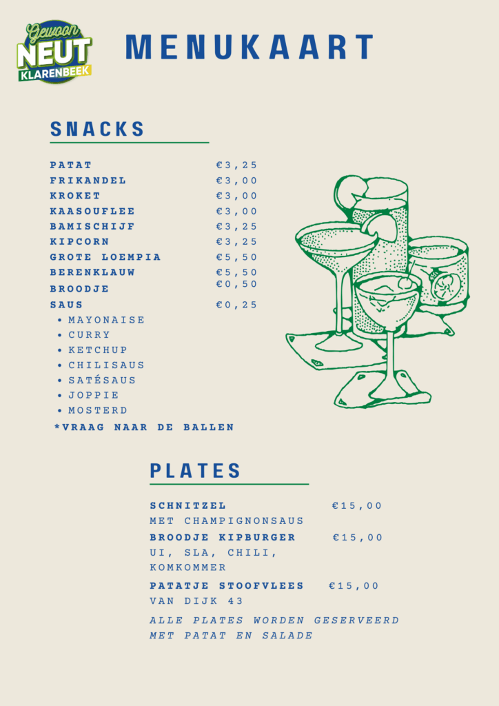 Menukaart Gewoon Neut snack en plates